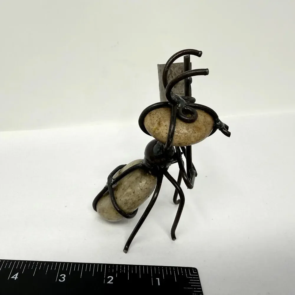 Vintage Metal Ant Sculpture Pebble Stone Folk Art Desk Decor Rustic Rare